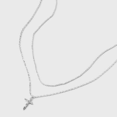 Silver Plated Cubic Zirconia Cross Multi-Strand Necklace - A New Day Silver