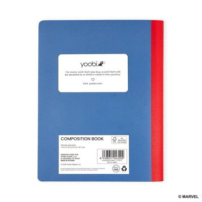 Yoobi Marvel Composition Books 7.5"x9.75" Wide Ruled with Pen Spider-Man Checker, School Supplies