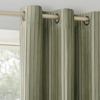 40"x84" Sun Zero Blackout Cascade Pleated Velvet Grommet Curtain Panel Sage Green: Modern Indoor Decor