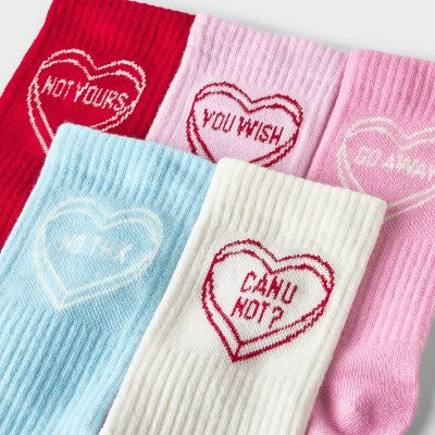 Women's 'Not Yours' Candy Heart Ribbed Valentine's Day 5pk Crew Socks - Wild Fable Assorted Colors 4-10
