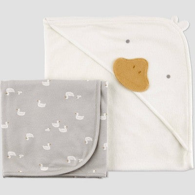 Carter's Just One You? Baby 2pk Duck Towel - Gray/White: Hooded Terry Towels, Cotton & Polyester, Animal Print, 29"x29"