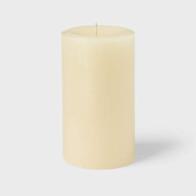 7" x 4" Unscented Pillar Candle Cream - Room Essentials: Paraffin Wax, 120hr Burn Time, 1 Wick
