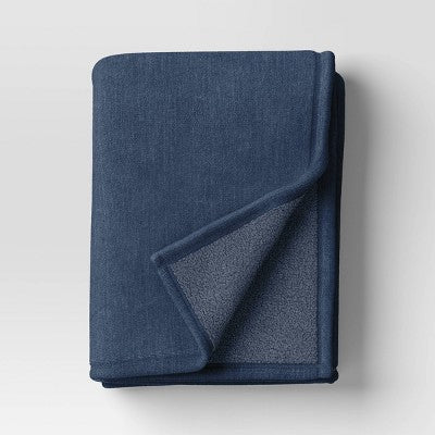 Chenille Throw Blanket with Faux Shearling Reverse Blue - Threshold: Lightweight, Knitted, 50x70 inches, Machine Washable