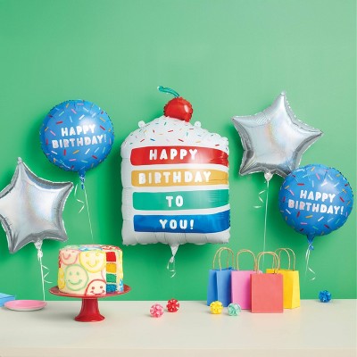 5ct Rainbow Birthday Cake Happy Birthday Foil Balloon Bouquet- Spritz