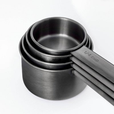 4pc Stainless Steel Measuring Cups Matte Black - Figmint: Dishwasher-Safe Kitchen Set, 1 Cup Capacity