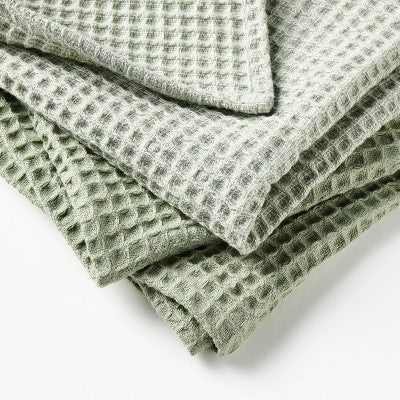 3pc Waffle Kitchen Towels Green - Figmint
