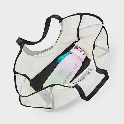 Packable Cut Out Mesh Tote Handbag - Shade & Shore White