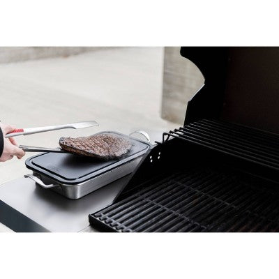 Char-Broil Deep Dish and Cutting Board Stainless Steel Heat-Resistant Grill Topper Black/Silver