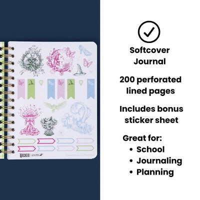Wicked x Yoobi Journal Elphaba 6"x8" Lined Spiral Softcover Notebook with Elastic Band and Sticker Sheet 200 Lined Pages