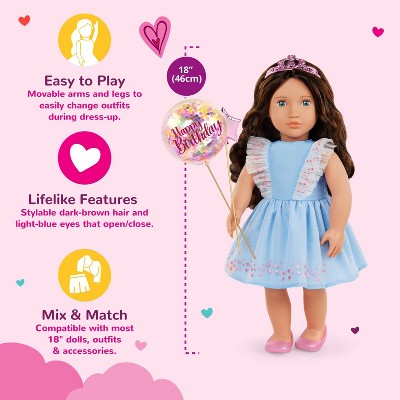 Our Generation Naomi 18" Doll in Birthday Party Dress with Balloons and Tiara - Dark-Brown Hair/Light-Blue Eyes