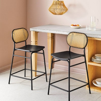 2pk 24" Woven Back Metal Counter Height Barstool Black - Room Essentials (LOCAL PICKUP ONLY)