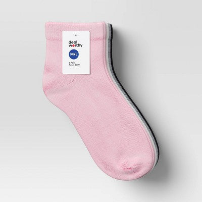 Girls' 8pk Ankle Socks - Dealworthy Pink M/L