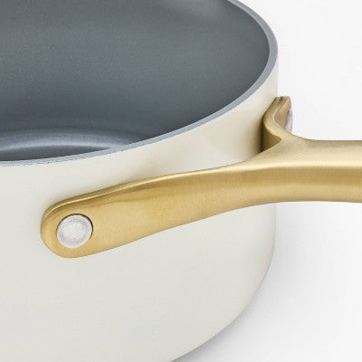 1.5qt Nonstick Ceramic Coated Aluminum Sauce Pan with Champagne Handle Cream - Figmint
