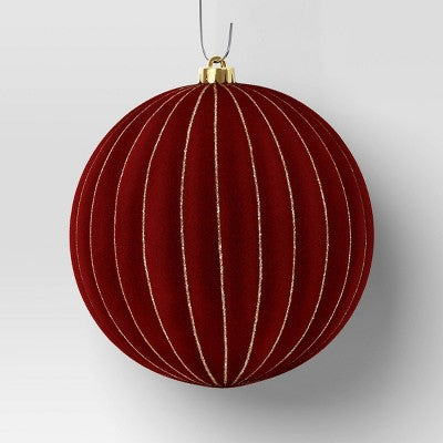 2ct Christmas 200mm Flocked Ribbed Glitter Ornament Set Dark Red - Wondershop