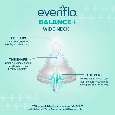 Evenflo Balance Wide Neck Anti-Colic Glass Baby Bottles- Clear - 6 fl oz/2pk: BPA-Free, Phthalate-Free, Silicone Nipple
