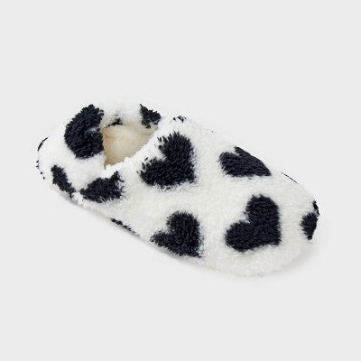 Women's Hearts Cozy Slipper Socks w/Grippers Black/Ivory M/L