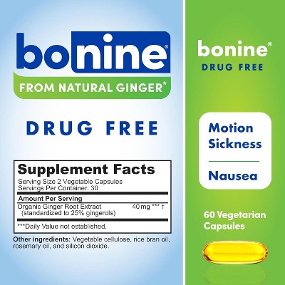 Bonine Ginger Root 40mg Motion Sickness Capsule Non-Drowsy, 60 Ct