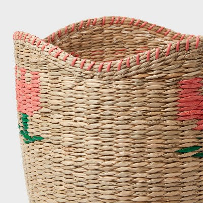 Large Woven Kids' Storage Basket with Pink Flower - Pillowfort
