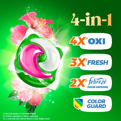 Gain Hibiscus Hula Super Flings Plus Laundry Detergents - 32ct: Concentrated, Deep Cleaning, High Efficiency, Child-Resistant Packaging