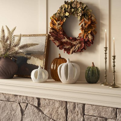 8" Large Green Ceramic Fall Pumpkin - Threshold: Fall