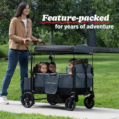 Radio Flyer Pathfinder+ Quad 4 Seat Stroller Wagon - Steel Gray: All-Terrain Tires, Adjustable Harness, EVA Wheels, Foot Operated Brake (LOCAL PICKUP ONLY)