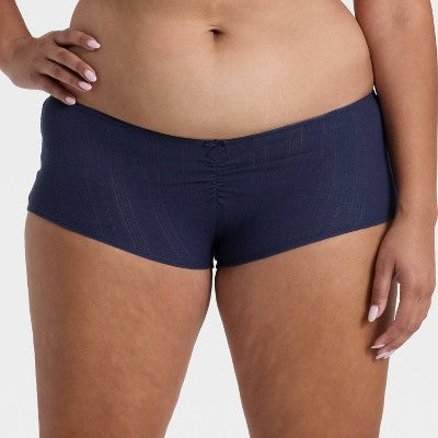 Women's Pointelle Ruched Front Boy Shorts - Wild Fable Blue XL
