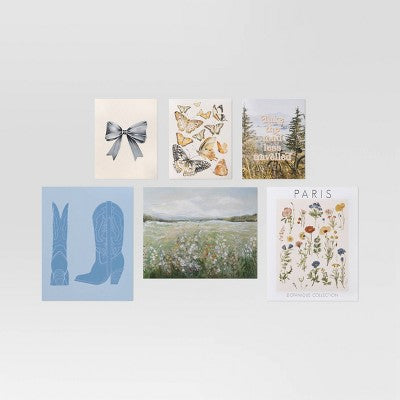 Set of 6 Printed Posters for Dorm Room with Adhesive Cottage Cowgirl - Room Essentials (LOCAL PICKUP ONLY)
