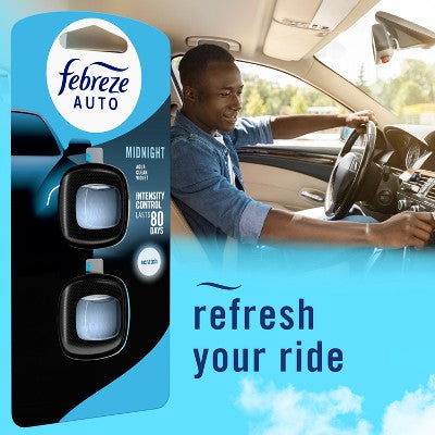 Febreze 2ct Car Auto Midnight: Vent Clips, Adjustable Scent, Phthalate-Free, Disposable, Oil-Based Freshener