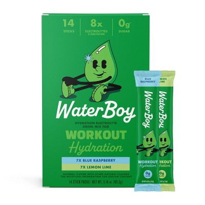 Waterboy Workout Hydration Sports Drink Variety Pack - Blue Raspberry + Lemon Lime - 3.16oz/14ct: Non-GMO, Vegan, No Artificial Colors