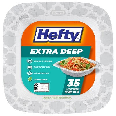 Hefty Extra Deep Disposable Bowls 6" - 35ct: Square, Abstract Pattern, 15 Volume