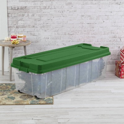 200qt Latching ChristmasTree Box Clear Base with Lid and Latch Green - Brightroom (LOCAL PICKUP ONLY)