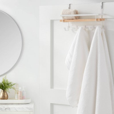 Shelf Rack with Hooks Matte White - Brightroom: Steel Bathroom Storage, Powder-Coated Hand Towel Holder