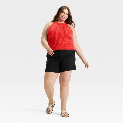Women's Cable Crewneck Pullover Sweater Vest - A New Day Red 1X