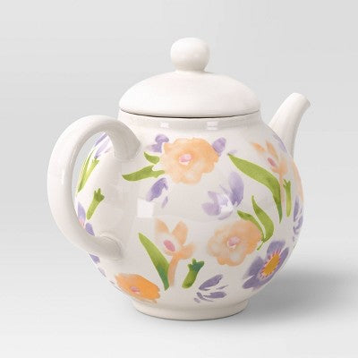 40 fl oz Stoneware Floral Tea Pot - Threshold