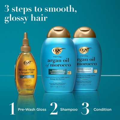 OGX Mirror Shine + Argan Oil Smoothing Pre-Wash Hair Gloss - 4 fl oz: Damage Repair, All Hair Types, Liquid Form