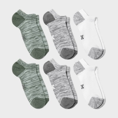 Kids' 6pk No Show Socks - All In Motion Green/Gray M