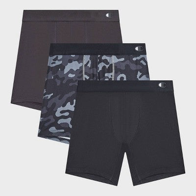 Champion Men's Authentic Originals 3pk Wicking Boxer Briefs - Camouflage Black/Gray XL