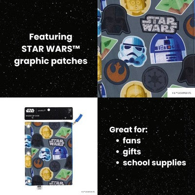 Yoobi Star Wars Single Zip Binder Case Gray Star Wars Graphic Patches, School Supplies