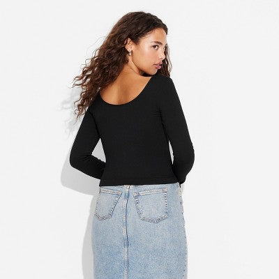 Women's Long Sleeve Seamless  Neck T-Shirt - Wild Fable Black L