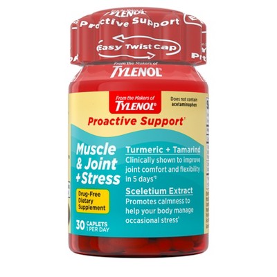 Tylenol Proactive Support Muscle & Joint + Stress Relieve - 30ct: Oral, Caplet Form, 250mg Strength