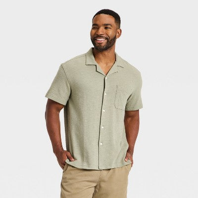 Men's Short Sleeve Knit Camp Shirt - Goodfellow & Co Tan M