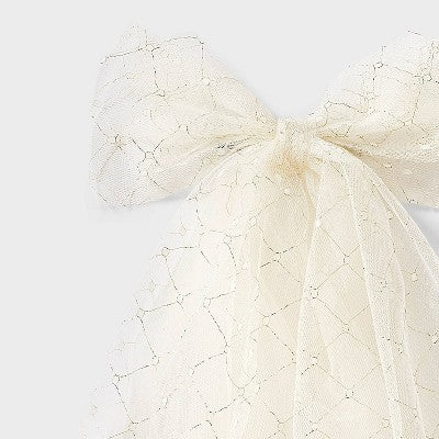 Tulle Diamond Grid Bow Barrette - A New Day Ivory