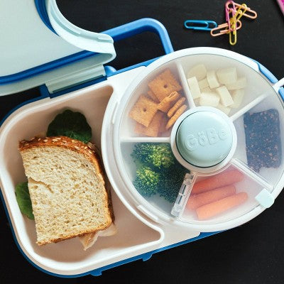 GoBe Kids' 2-in-1 Bento Style Lunchbox with Small Snack Spinner Flip - Blueberry Blue: Hard Sided, BPA-Free