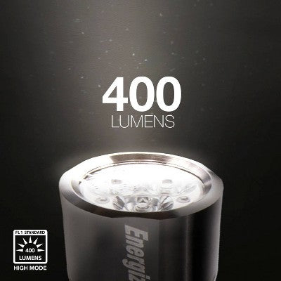 Energizer 2AA Vision LED HD Metal FlashLight: 400 Lumens, Water & Impact-Resistant, 5 Modes, Silver, Includes Batteries