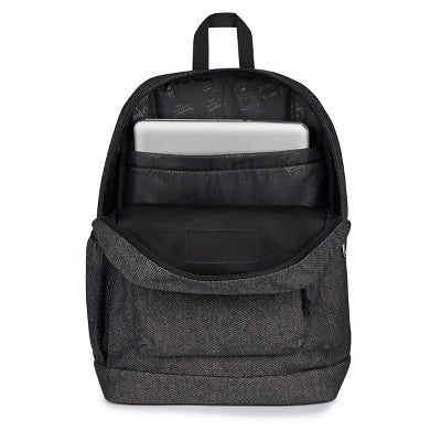 JanSport Cross Town Plus Remix 17" Backpack - Black: Abstract Denim Shell, Expandable Pocket