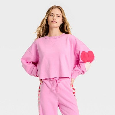 Women's Patchwork Crewneck Sweatshirt - JoyLab Pink M