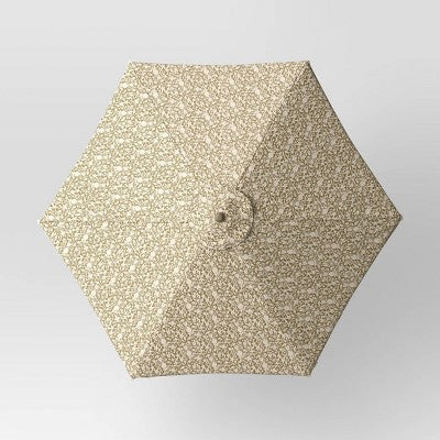7.5' Floral Fringe Edge Outdoor Round Patio Market Umbrella Sage Green with Faux Wood Pole - Threshold (LOCAL PICKUP ONLY)