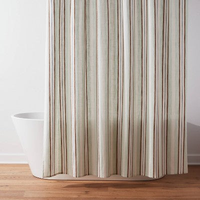 MISSING RINGS 13pc Textured Stripe Shower Curtain Set Green - Threshold