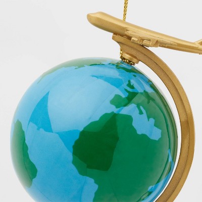 Globe with Airplane Christmas Tree Ornament Blue/Gold - Wondershop