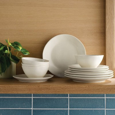 12pc Stoneware Aralia Dinnerware Set Sour Cream - Threshold (LOCAL PICKUP ONLY)